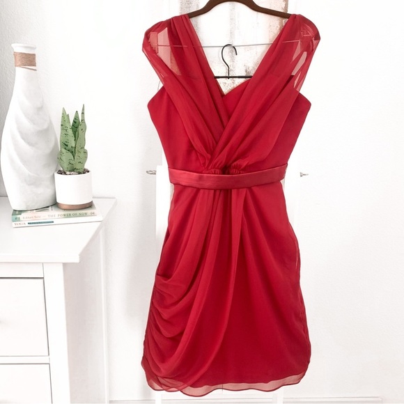 Lela Rose Sleeveless V Neck Short Bridesmaid Flame Dress by Dessy Size 10 - Picture 3 of 16